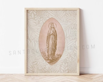 Our Lady of Lourdes Medallion Print: Marian Art Poster