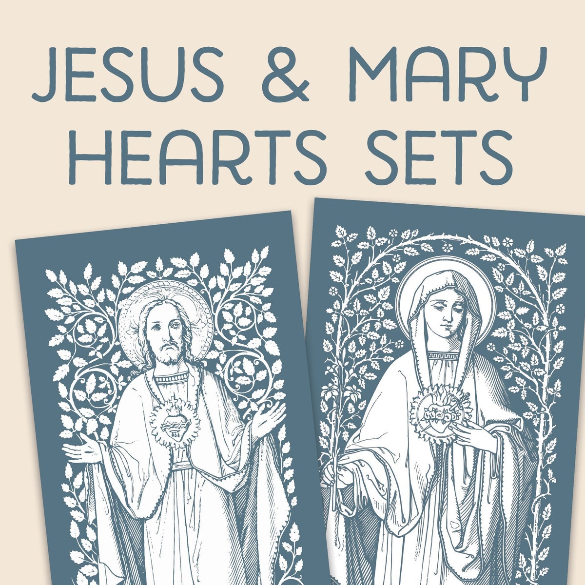 Jesus and Mary Hearts Set of Two Prints in Blue, Set of 2 Prints, Frame Not Included, Three Sizes, Ordination, Confirmation, Gift - Etsy