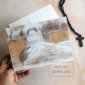 Biglietto di ordinazione cattolica, download immediato, congratulazioni, regalo per sacerdote in formato PDF scaricabile fai da te 5"x7", stampa a casa, biglietto stampabile