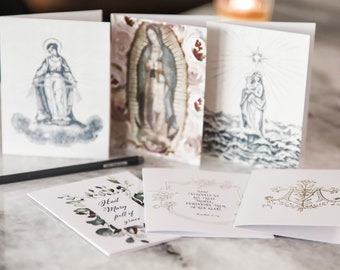 Juego de tarjetas de felicitación con motivos marianos: Regalo de papelería católica (A2)