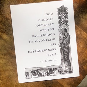 St. Joseph G.K. Chesterton Saint Joseph Quote Art Print, Catholic Dad Gift
