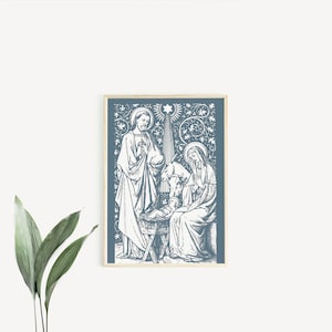 Holy Family Floral Nativity Print, Vintage Catholic Art, Catholic Art, Catholic gift, Christmas Decor, Catholic Nativity, Holy Family image 1