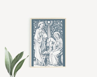 Floral Holy Family Nativity Print: Vintage Catholic Christmas Art