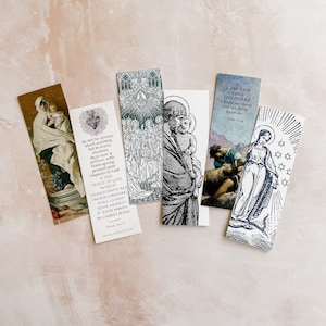 Catholic Bookmark Set of 6, Assorted Multi-Pack, 6 unique bookmarks, 2-sided, reading Catholic, gift pack, prayer card, holy card