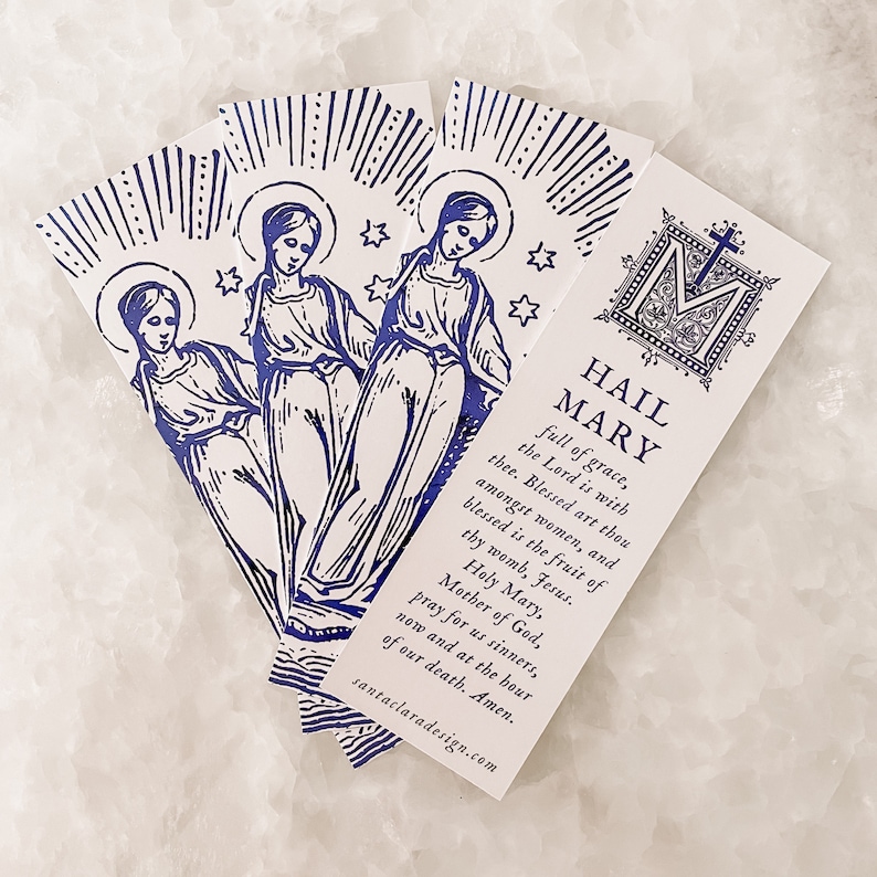 Mary Bookmark Set: Hail Mary Prayer Card, Catholic Gift - Etsy