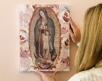 Nuestra Señora de Guadalupe Rosas Impresión de Arte, Arte Católico, Regalo Católico, Impresión Católica, Arte Mariano, Corazón de María, Impresión de María, Arte de la Pared Católica