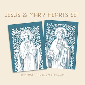Sacred and Immaculate Hearts 8x10 Set of 2 prints, frames not included, Catholic wall art, heart of Jesus, heart of Mary, Catholic print set