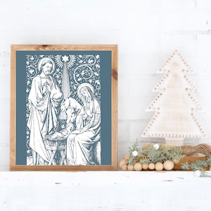 Holy Family Floral Nativity Print, Vintage Catholic Art, Catholic Art, Catholic gift, Christmas Decor, Catholic Nativity, Holy Family image 2