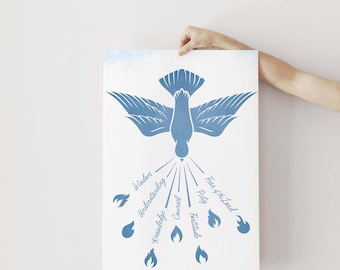 Gifts of the Holy Spirit Gifts Blue Print: Catholic Confirmation Gift, Dove Art