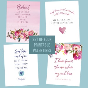 PRINTABLE Valentine Set of Four Valentine cards | 4 Catholic Saint & Scripture cards for St. Valentine's day, download and print from home