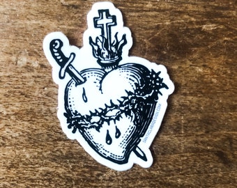 Mini Sacred Heart Sticker | Catholic Vinyl Sticker | indoor & outdoor use | waterbottle laptop car tumbler faith decal | heart of Jesus