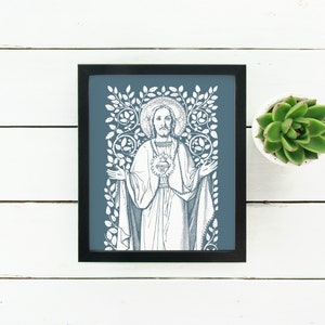 Sacred Heart of Jesus Vines Art Print, Heart of Jesus vintage, Catholic art print, Catholic wall art, heart of jesus, Catholic