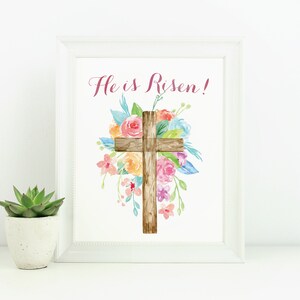 PRINTABLE: Floral he is Risen Printable Wall Art Easter Wall Decor ...