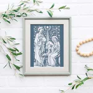 Holy Family Floral Nativity Print, Vintage Catholic Art, Catholic Art, Catholic gift, Christmas Decor, Catholic Nativity, Holy Family image 3