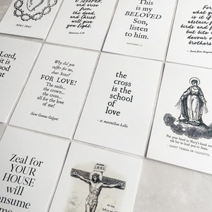 Lent Print Set with Wood Holder, Set of 10 Prints, Catholic print prayer pack with walnut holder, lenten desktop display cards, confirmation image 3