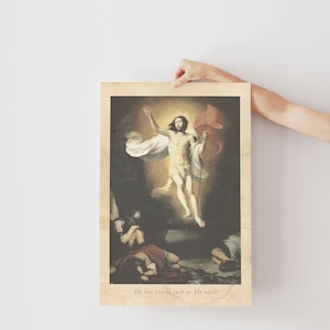 Easter Art Print He is Risen Resurrection poster Jesus &  Prayer Print | Easter Catholic art  |  Triduum | Easter Decor | Vintage Catholic