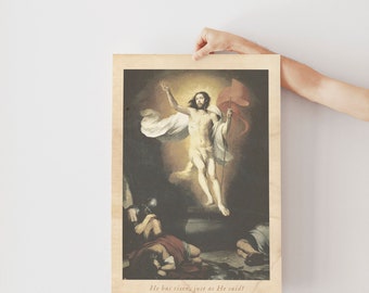 Easter Art Print He is Risen Resurrection poster Jesus &  Prayer Print | Easter Catholic art  |  Triduum | Easter Decor | Vintage Catholic