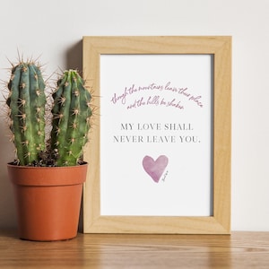 STAMPABILE "Anche se le montagne... il mio amore non ti lascerà mai." Biglietto di San Valentino di Isaia / Cartoline delle Scritture cattoliche 1/8, scarica e stampa