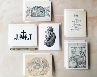 Holy Family Notecard Set of 6 or 12 cards + envelopes A2, Jesus, Mary, St. Joseph, JMJ, John Paul II, Catholic greeting card stationery