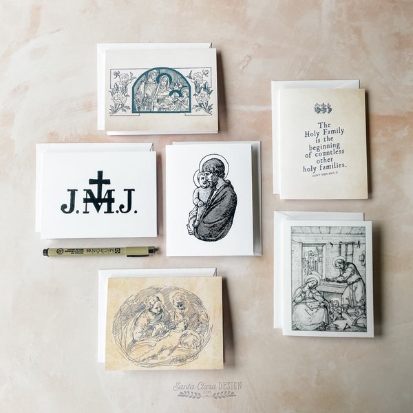 Holy Family Notecard Set of 6 or 12 cards + envelopes A2, Jesus, Mary, St. Joseph, JMJ, John Paul II, Catholic greeting card stationery