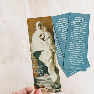 Morning Offering Mary Bookmark Set, Marian 2-sided bible prayer bookmark, Catholic book club gift, stocking stuffer, bookish, St Nicholas