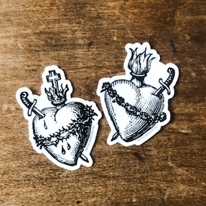 Heart Sticker Pair - Sacred and Immaculate Hearts, Catholic Vinyl Sticker, indoor & outdoor use, waterbottle laptop car tumbler faith decal