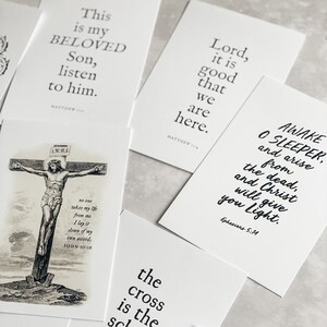 Lent Print Set with Wood Holder, Set of 10 Prints, Catholic print prayer pack with walnut holder, lenten desktop display cards, confirmation image 5