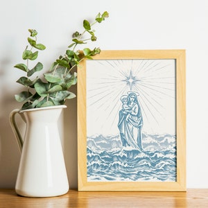 Star of the Sea Stella Maris Art Print, Hail Mary print, mother's day print catholic print, Blessed Mother, Marian poster, Mary catholic art image 3