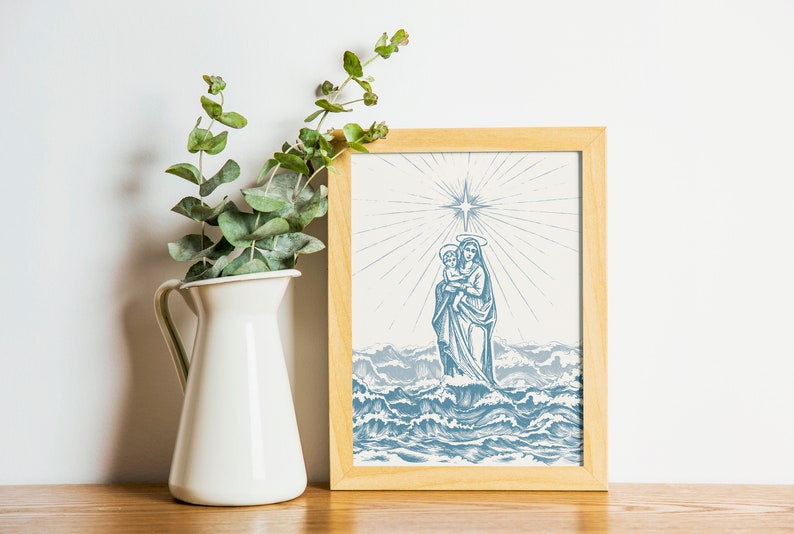 Star of the Sea Stella Maris Art Print, Hail Mary print, mother's day print catholic print, Blessed Mother, Marian poster, Mary catholic art image 3