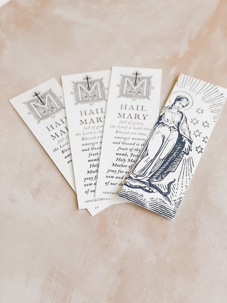 Mary Bookmark Set: Hail Mary Prayer Card, Catholic Gift - Etsy