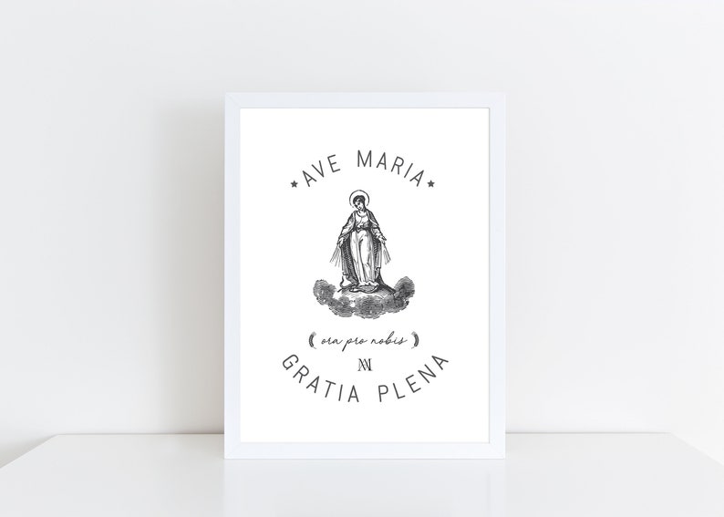 Ave Maria Catholic Art Print, Confirmation Gift, Hail Mary Print, Catholic Wall Art, Graduation Gift, First Communion, Wedding, Catholic Mom image 1