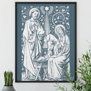 Holy Family Floral Nativity Print, Vintage Catholic Art, Catholic wedding gift, Catholic gift,Christmas Decor,Catholic Nativity, Holy Family