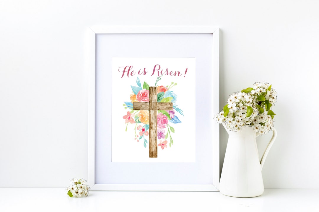 PRINTABLE: Floral he is Risen Printable Wall Art Easter Wall Decor ...