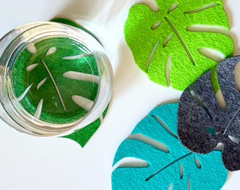 Posavasos Monstera - Posavasos de fieltro ecológico para la mesa de centro / Regalo para amantes de las plantas / Juego de posavasos absorbentes / Regalo para anfitrionas