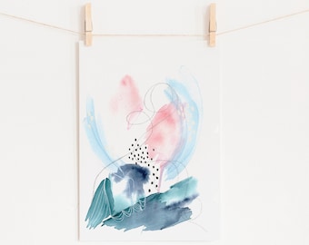 Pink and Blue Abstract Wall Art - Modern Watercolor Print of Original Abstract Painting for Your Watercolor Wall Art and Modern Wall Decor