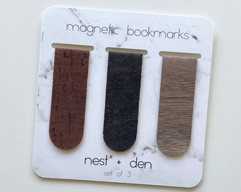 Magnetic Bookmark for Men - Cork Faux Leather Bookmark and Walnut Wooden Bookmark Set | Unique Bookmark | Stocking Stuffers for Men