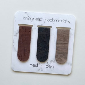 Magnetic Bookmark for Men - Cork Faux Leather Bookmark and Walnut Wooden Bookmark Set | Unique Bookmark | Stocking Stuffers for Men