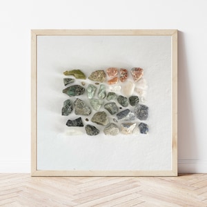 Sztuka klejnotów i minerałów do druku - Knolling Rock Art | Minimalistyczny wydruk | Sztuka do druku | Plakat z minerałami i kryształami | Sztuka kamieni szlachetnych
