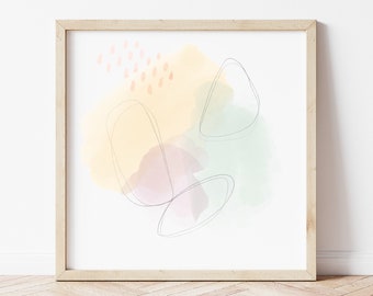 Impression à l’aquarelle d’art pastel doux original - Impression d’art abstrait pour votre décor pastel danois, art mural abstrait ou décor de pépinière pastel