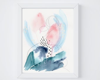 Watercolor Printable of Original Watercolor Painting - Blue and Pink Watercolor Abstract Wall Art for your Modern Home Decor or Office Decor