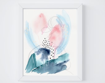 Watercolor Printable of Original Watercolor Painting - Blue and Pink Watercolor Abstract Wall Art for your Modern Home Decor or Office Decor