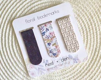 Floral Magnetic Bookmark Set - Faux Leather/ Cork Magnetic Bookmarks | Bookmark for Women | Gift for Women | Pretty Magnetic Bookmark