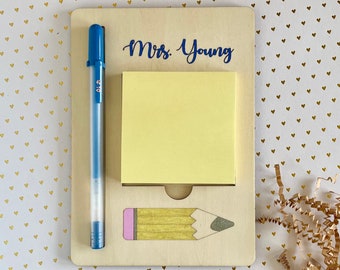 Porte-notes post-it pour professeur - Porte-notes pour professeur avec porte-stylo | Cadeaux personnalisés pour enseignants | Cadeau principal