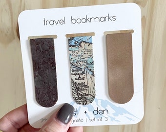 Travel Magnetic Bookmarks | Faux Leather Bookmark | Bookworm Gifts | Bookmark for Her | Gift for Travelers | Gift for Him | Gift for Her
