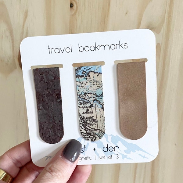 Travel Magnetic Bookmarks | Faux Leather Bookmark | Bookworm Gifts | Bookmark for Her | Gift for Travelers | Gift for Him | Gift for Her