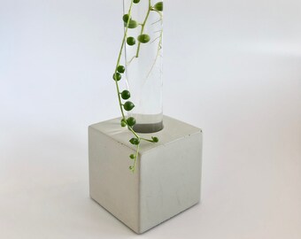 Concrete Plant Propagation Station - Glass Propagation Tube Holder for 1 Glass Bud Vase - Plant Lover Gift for Her, Plant Mom Gift