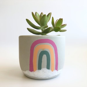 Rainbow Planter - Hand Painted 3&quot; Concrete Planter, Succulent Planter Pot with Drainage or Without for Your Modern Home Decor, Rainbow Decor