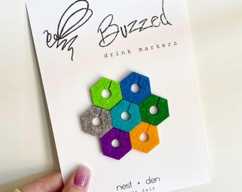 Marcadores de fieltro de colores para copas de vino: juego de 10 marcadores + lata de regalo o tarjeta de felicitación con 7 marcadores. Ideal como regalo para la anfitriona en Acción de Gracias.