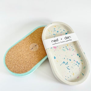 Porte-savon en terrazzo plateau ovale, plateau pour coiffeuse ou porte-bouteilles pour votre salle de bain, plateau pour votre décoration de ferme ou cadeau pour elle image 2