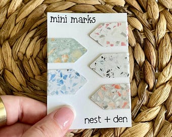 Terrazzo Mini Page Markers | Cute Magnetic Bookmark Set + Tin | Unique Bookmark for Student Gifts | Bookmarks for Women | Book Lover Gift